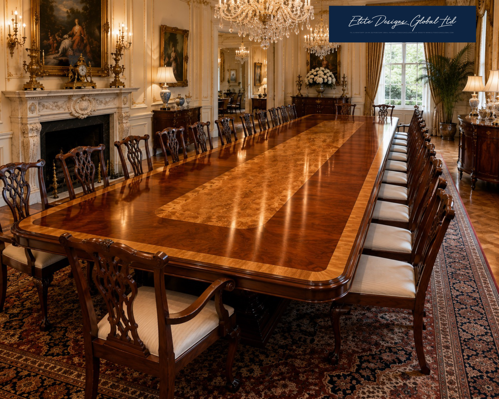 Magnificent 6 / 20ft plus Bespoke Designer Grand Regency Burr Ash and Flame Mahogany Dining Tables