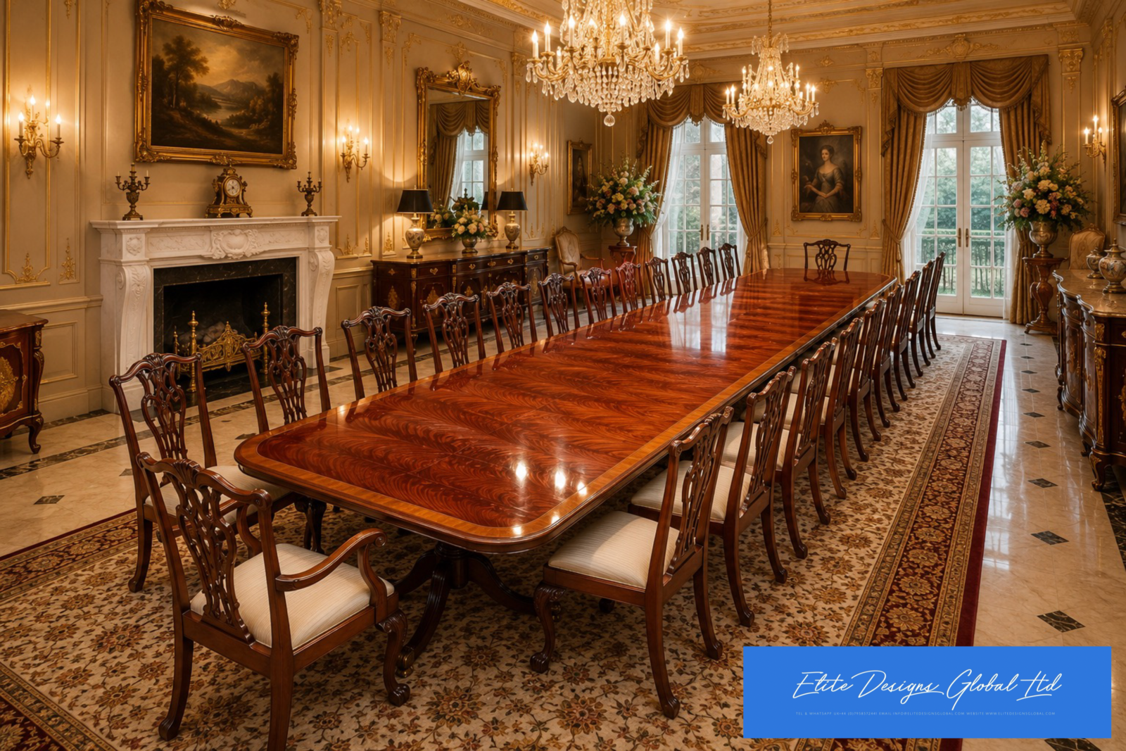 6/20 ft plus Bespoke to order Designer Grand Regency Style Flame Mahogany Dining Table