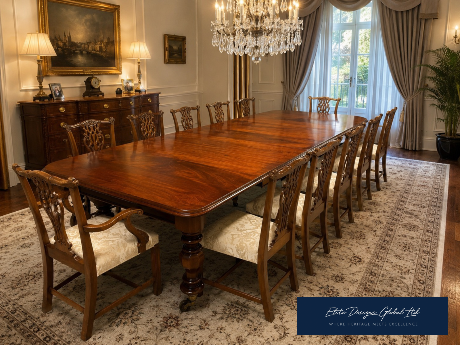 Exceptional Grand 12ft Victorian Brazilian Mahogany Extending Dining Table